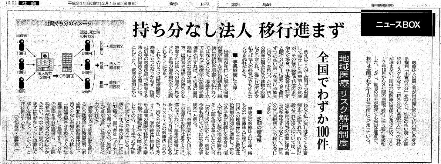 静岡新聞記事（2019年03月15日付）